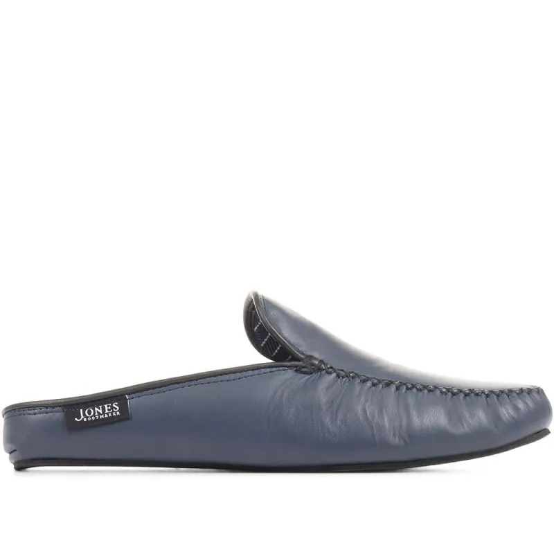 Yarmouth Leather Moccasin Slippers - YARMOUTH / 323 048 - Navy Leather sold by Jones Bootmaker