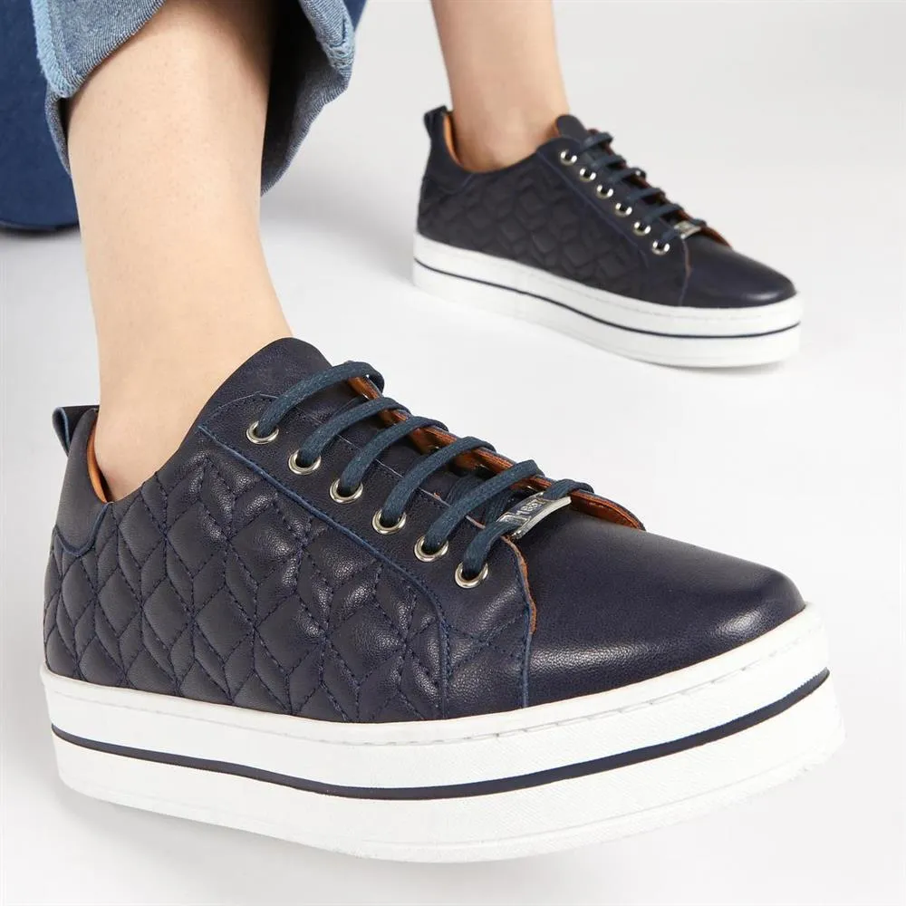 Alexandrite Leather Quilted Trainers - ALEXANDRITE / 323 645 - Navy sold by Jones Bootmaker product image thumbnail 5