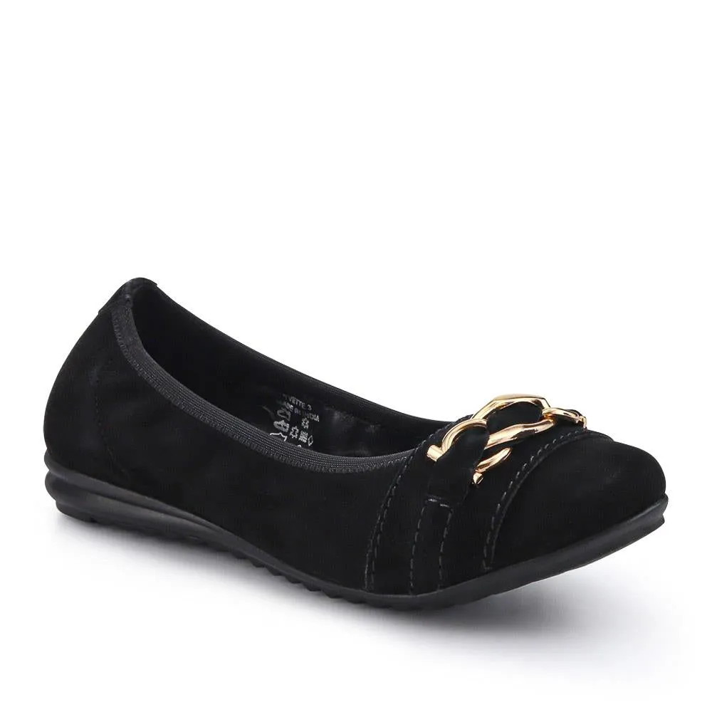 Yvette Leather Wide-Fit Ballet Pumps - YVETTE / 326 959 - Black Suede sold by Jones Bootmaker product image thumbnail 2