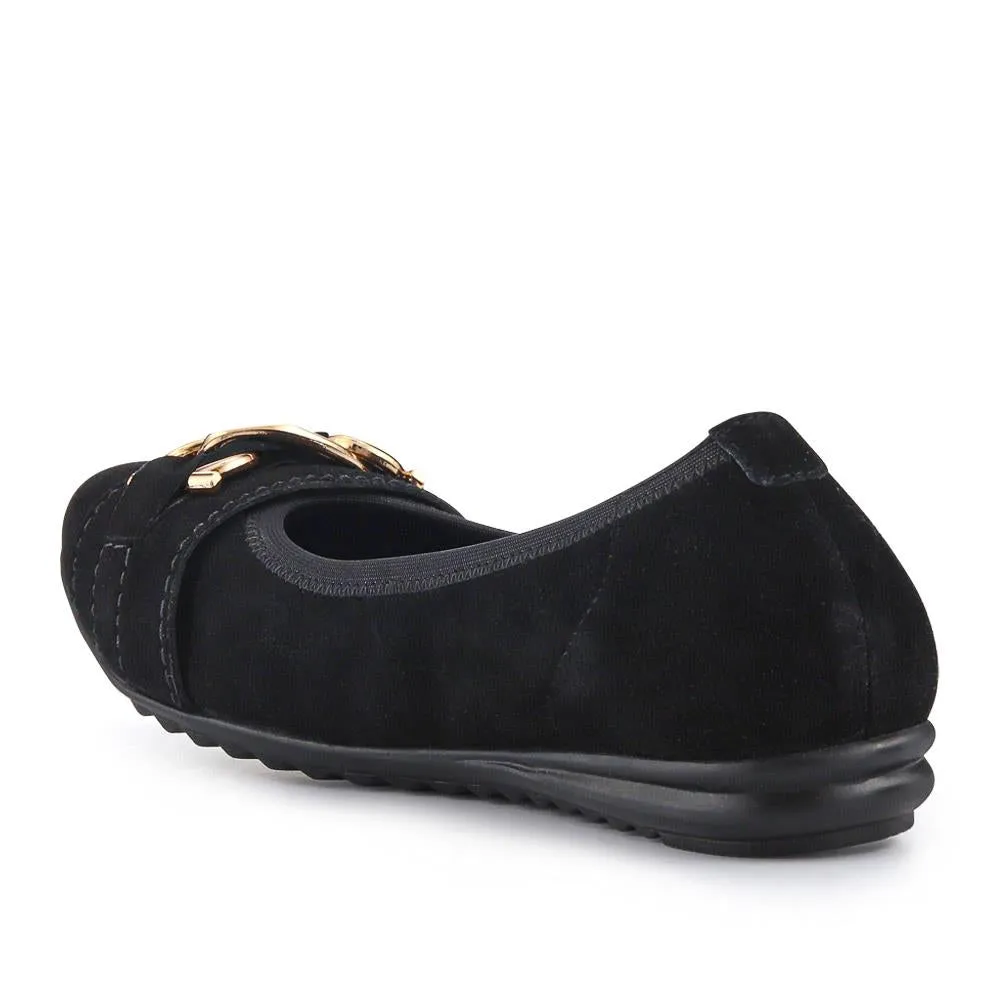 Yvette Leather Wide-Fit Ballet Pumps - YVETTE / 326 959 - Black Suede sold by Jones Bootmaker product image thumbnail 3