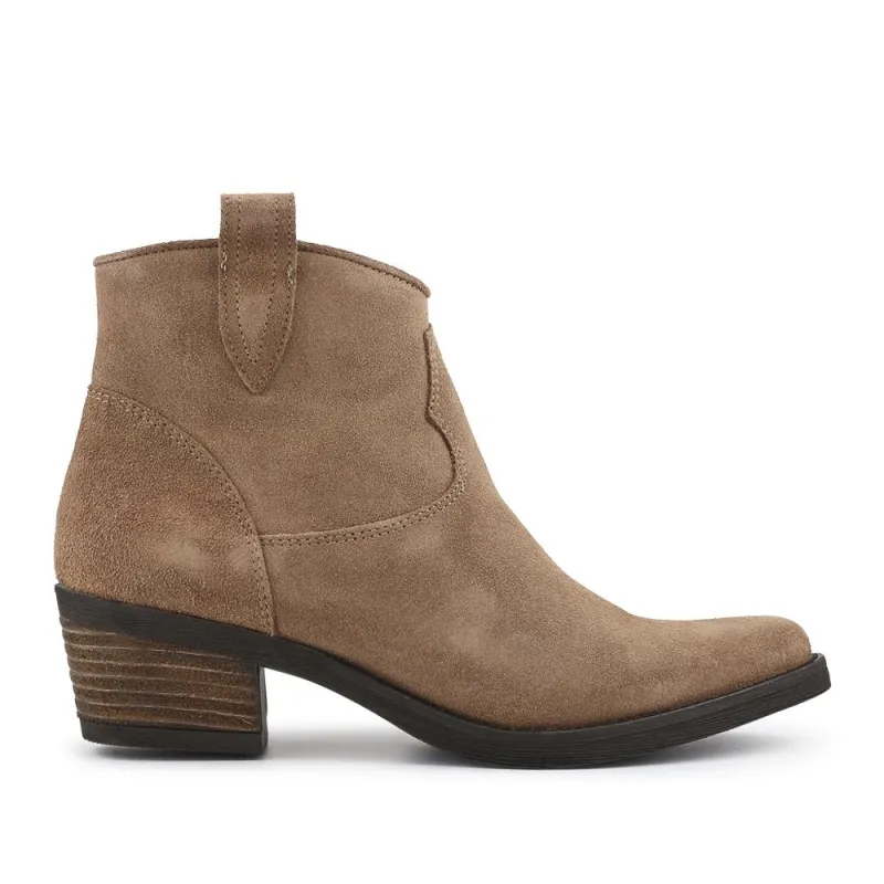 Darsy Leather Heeled Ankle Boots - DARSY / 328 215 - Taupe Suede sold by Jones Bootmaker
