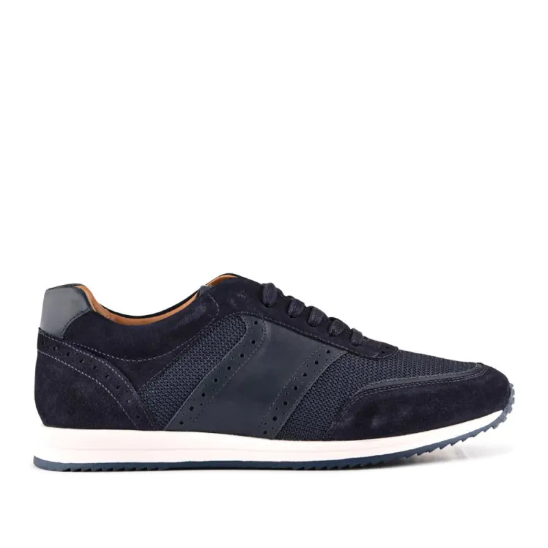 Sergio Lace-Up Leather Trainers - SERGIO / 328 071 - Navy Suede sold by Jones Bootmaker