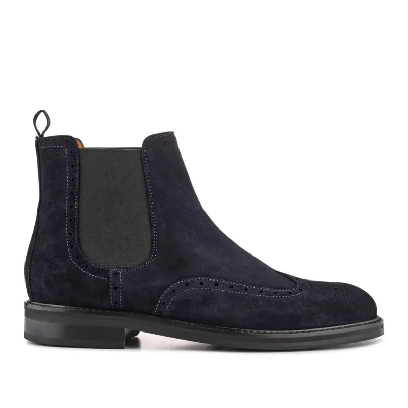 Fieldston Brogue Wingtip Chelsea Boots - FIELDSTON / 327 927 - Navy Suede sold by Jones Bootmaker