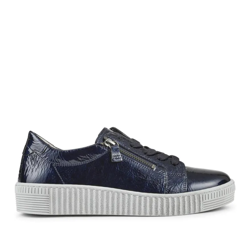 Talma Leather Platform Trainers - GAB42508 / 327 747 - Navy Patent sold by Jones Bootmaker