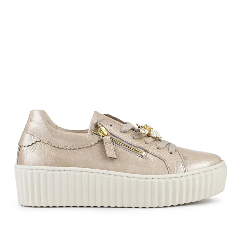 Dotcom Leather Platform Trainers With Bee Brooch - GAB42506 / 327 745 - Gold sold by Jones Bootmaker