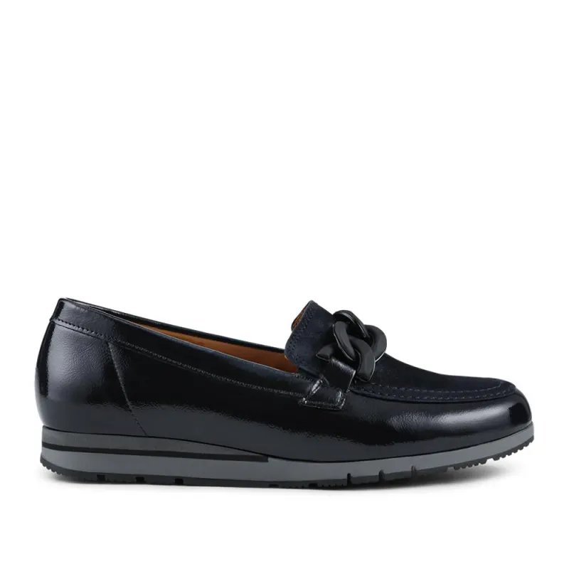 Bea Gabor Leather Chain-Detailed Loafers - GAB42505 / 327 744 - Navy Patent sold by Jones Bootmaker