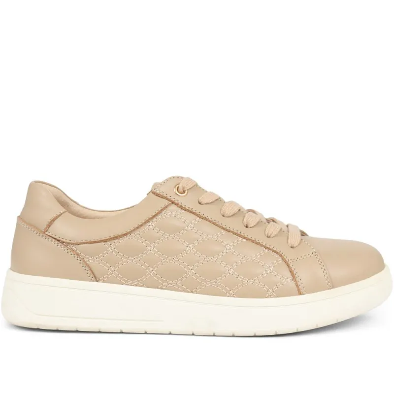 Allana Leather Lace-Up Trainers - ALLANA / 325 133 - Beige sold by Jones Bootmaker