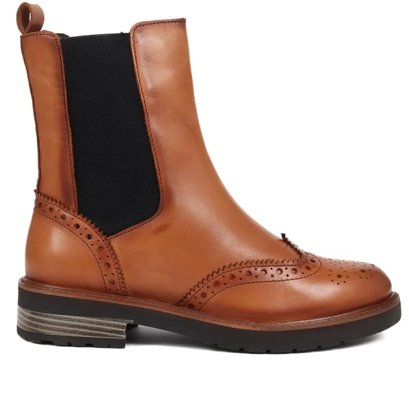 Melrose Brogue Detail Leather Chelsea Boots - MELROSE / 324 322 - Tan sold by Jones Bootmaker
