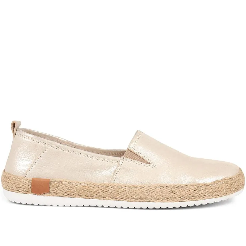 Milan Leather Espadrille Flats - MILAN / 320 085 - Gold sold by Jones Bootmaker
