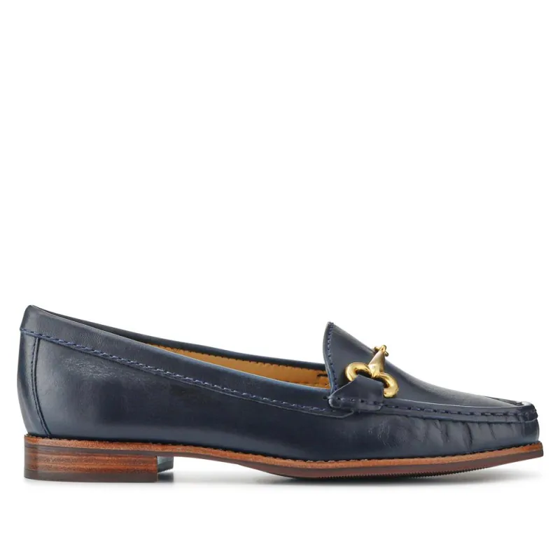 Lorella Leather Heeled Loafers - LORELLA / 327 456 - Navy Leather sold by Jones Bootmaker