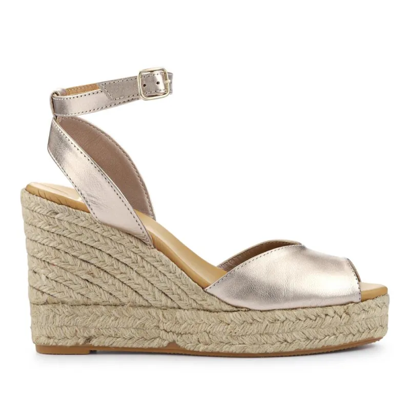 Leather Wedge-Heeled Sandals - MARCHESA / 327 169 - Gold Leather sold by Jones Bootmaker