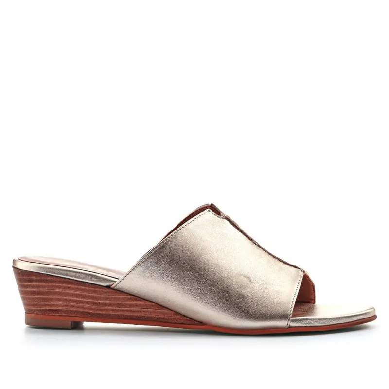 Jocelyn Leather Wedge-Heel Mules - JOCELYN / 327 083 - Gold sold by Jones Bootmaker