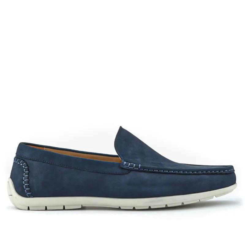 Rohan Wide Fit Leather Sheepskin-Lined Moccasins - ROHAN / 327 071 - Navy sold by Jones Bootmaker
