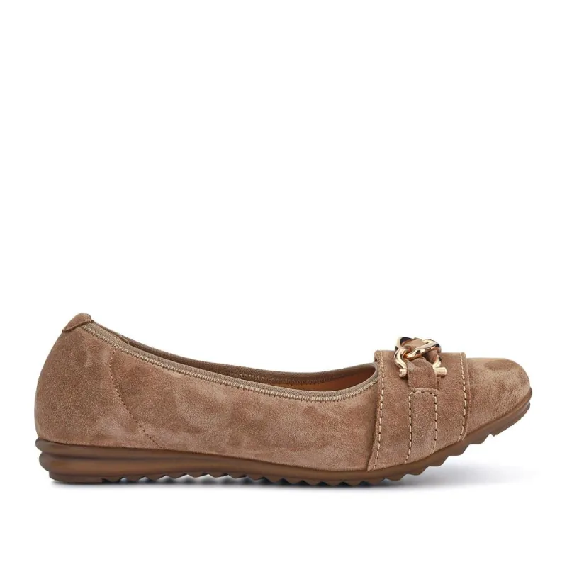 Yvette Leather Wide-Fit Ballet Pumps - YVETTE / 326 959 - Beige Suede sold by Jones Bootmaker