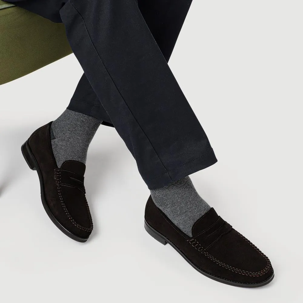 Quennell Leather Penny Loafers - QUENNELL / 326 786 - Dark Brown Suede sold by Jones Bootmaker product image thumbnail 5