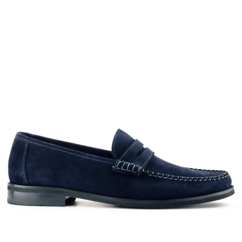Quennell Leather Penny Loafers - QUENNELL / 326 786 - Navy Suede sold by Jones Bootmaker