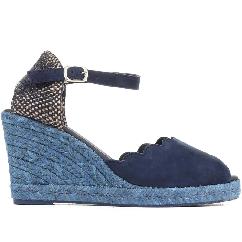 Alejandra Espadrille Wedge Sandals - ALEJANDRA / 322 055 - Navy Suede sold by Jones Bootmaker