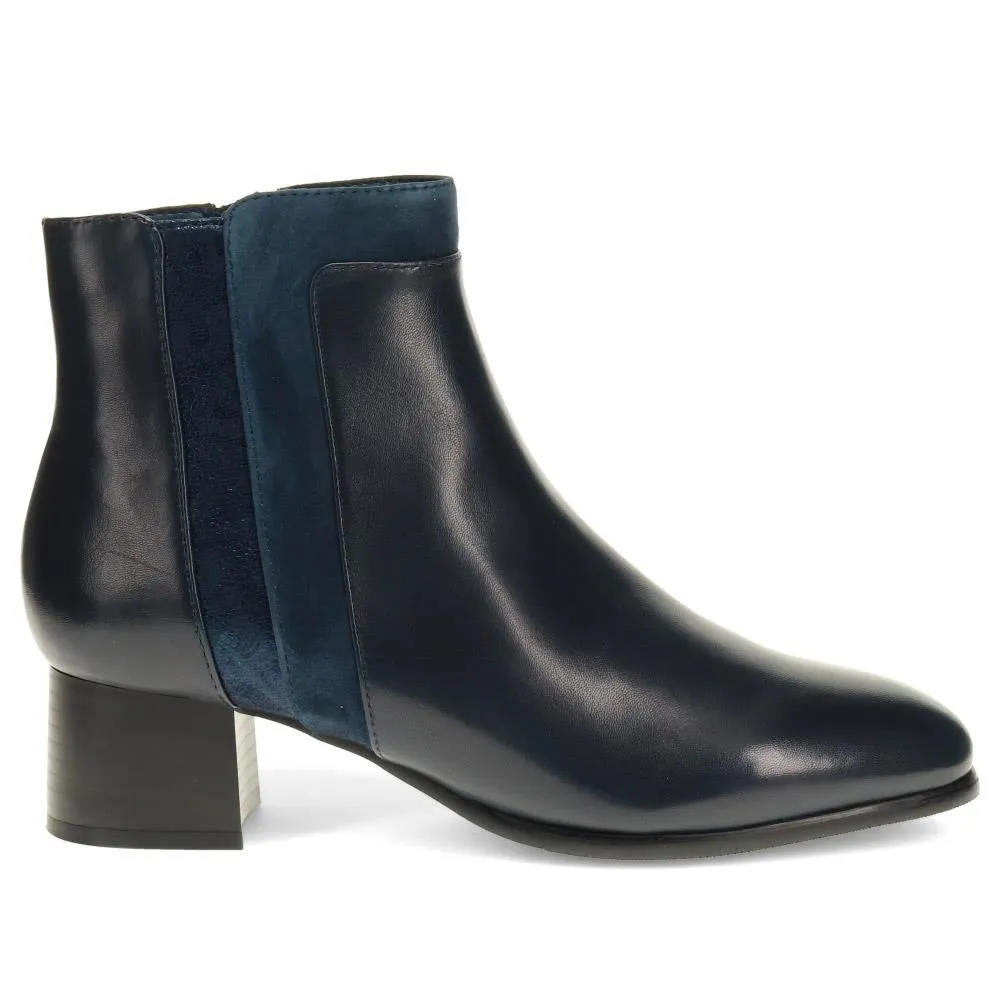 Leather Block Heel Ankle Boots - SINO40510 / 326 263 - Navy sold by Jones Bootmaker