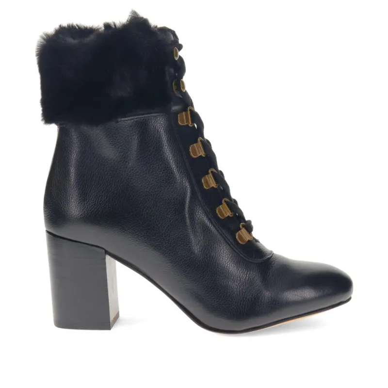 Kelsie Fur-Cuffed Ankle Boots - KELSIE / 325 853 - Black sold by Jones Bootmaker