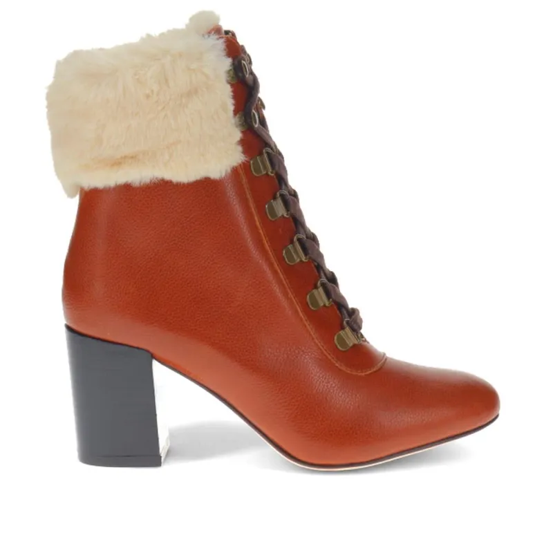 Kelsie Fur-Cuffed Ankle Boots - KELSIE / 325 853 - Tan sold by Jones Bootmaker