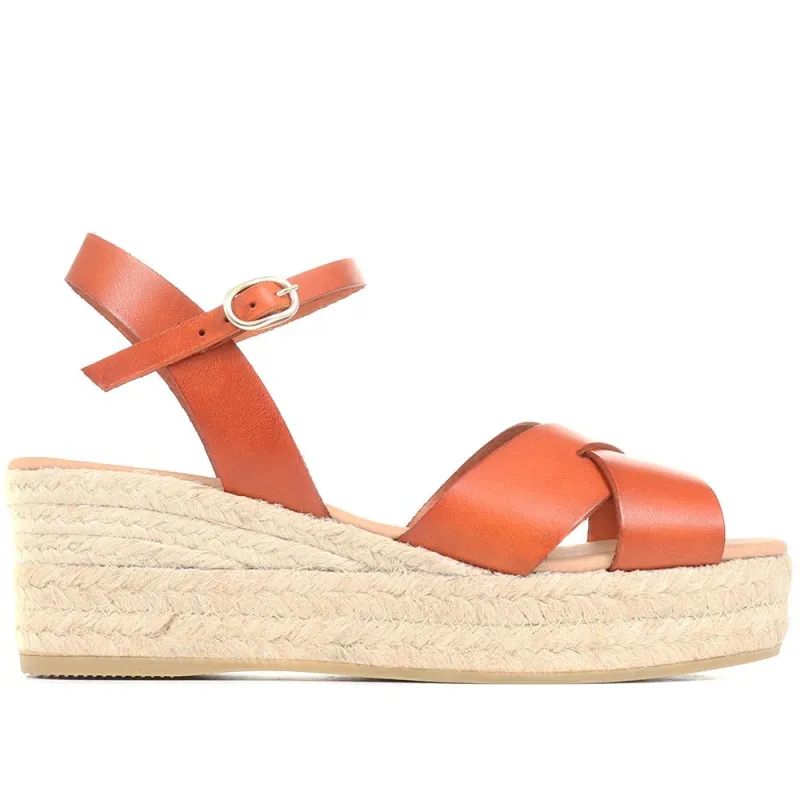 Alaina Leather Espadrille Wedges - ALAINA / 322 056 - Tan sold by Jones Bootmaker