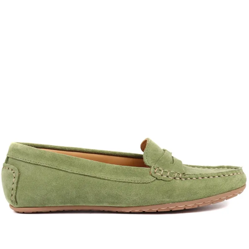 Penelopie Leather Moccasins - PENELOPIE / 322 368 - Green sold by Jones Bootmaker