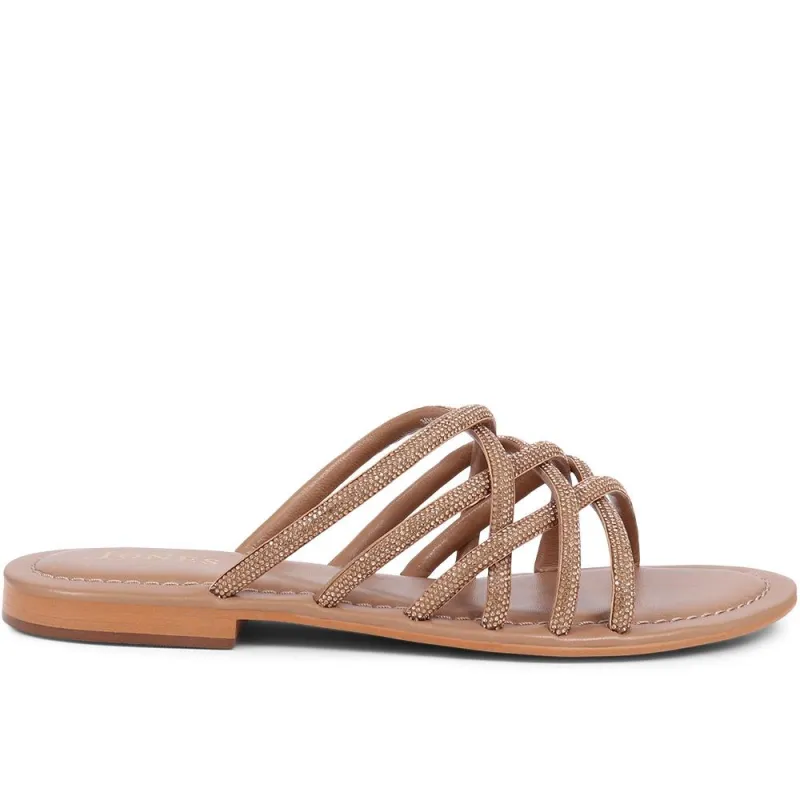 Hira Jewelled Leather Sandals  - HIRA / 325 182 - Tan sold by Jones Bootmaker