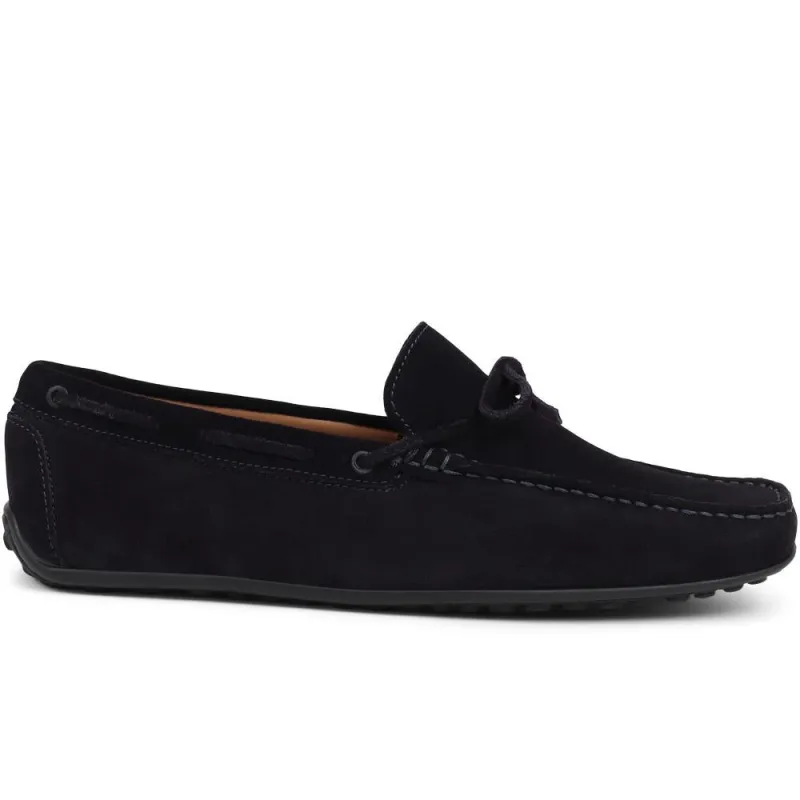 Plymouth Leather Moccasins - PLYMOUTH / 325 094 - Navy Suede sold by Jones Bootmaker