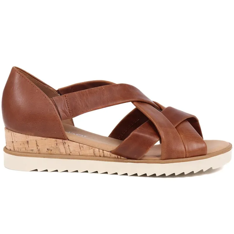 Leather Wedge Sandals  - GAB39510 / 325 076 - Tan sold by Jones Bootmaker