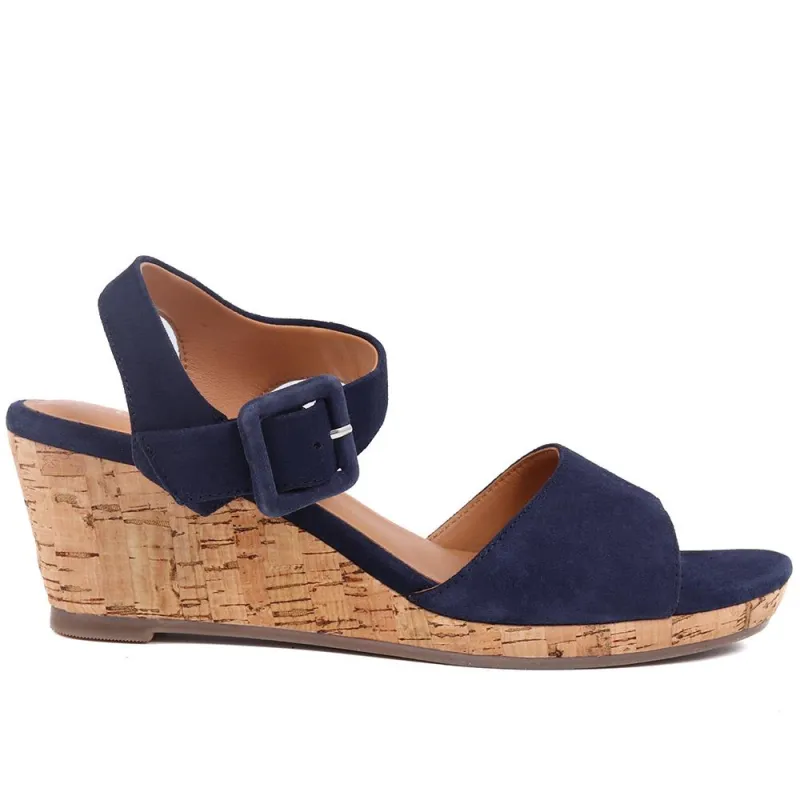 Grazina Leather Wedges - GRAZINA / 325 045 - Navy sold by Jones Bootmaker