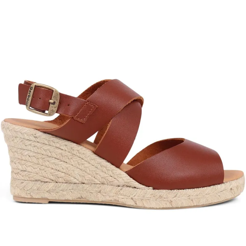 Yolanda Calf Leather Raffia Wedge Sandals - BARBR39507 / 324 821 - Tan sold by Jones Bootmaker