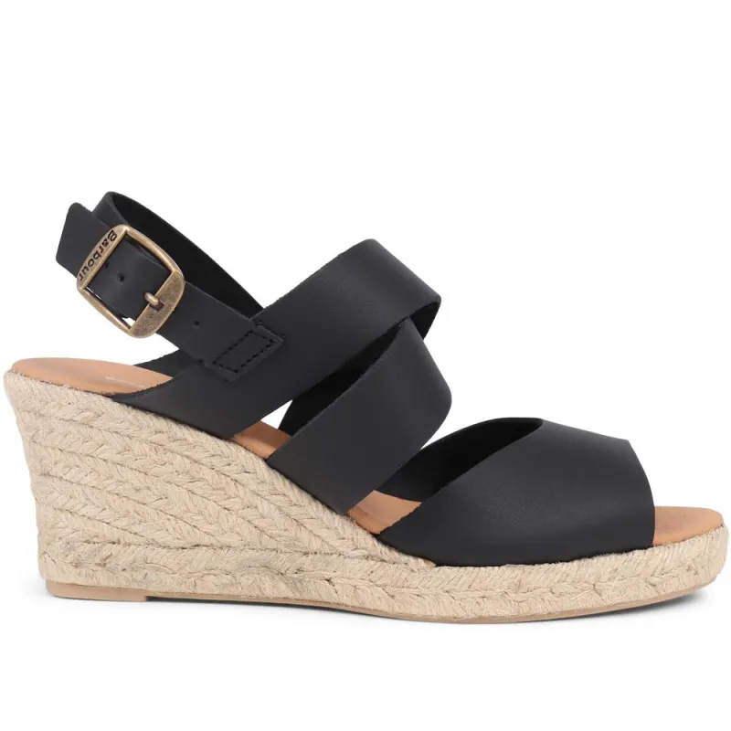 Yolanda Leather Wedge Sandals - BARBR39507 / 324 821 - Black sold by Jones Bootmaker