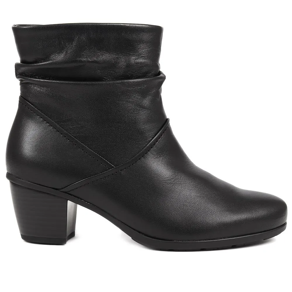 Emblem Heeled Leather Slouch Ankle Boots - GAB38503 / 324 769 - Black sold by Jones Bootmaker