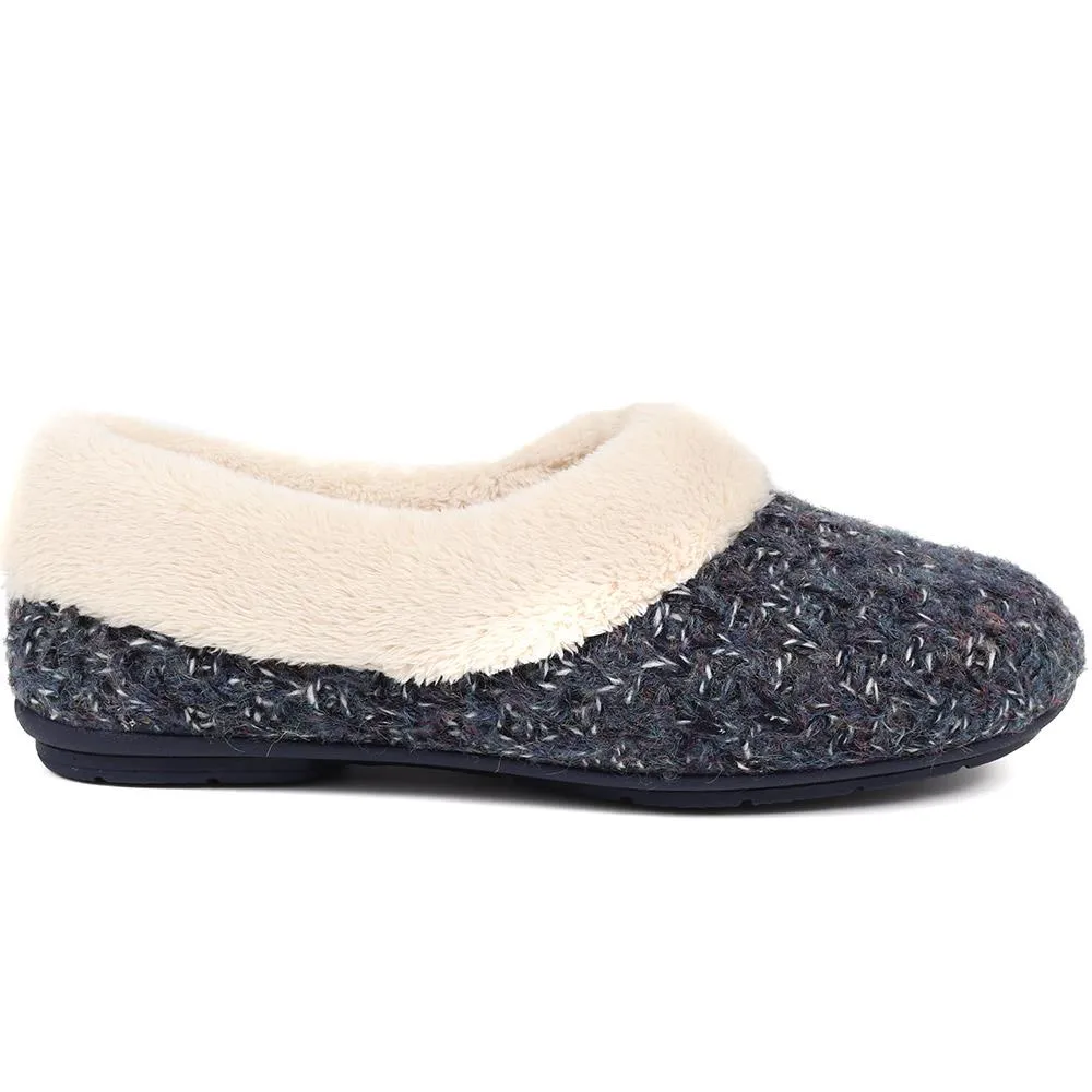 Faux-Fur-Lined Slippers - CARIANA / 324 749 - Navy sold by Jones Bootmaker