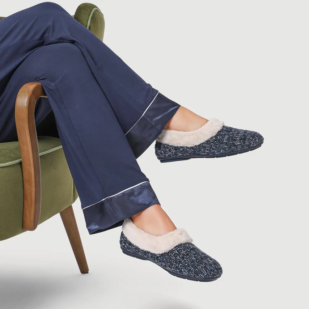 Faux-Fur-Lined Slippers - CARIANA / 324 749 - Navy sold by Jones Bootmaker product image thumbnail 5