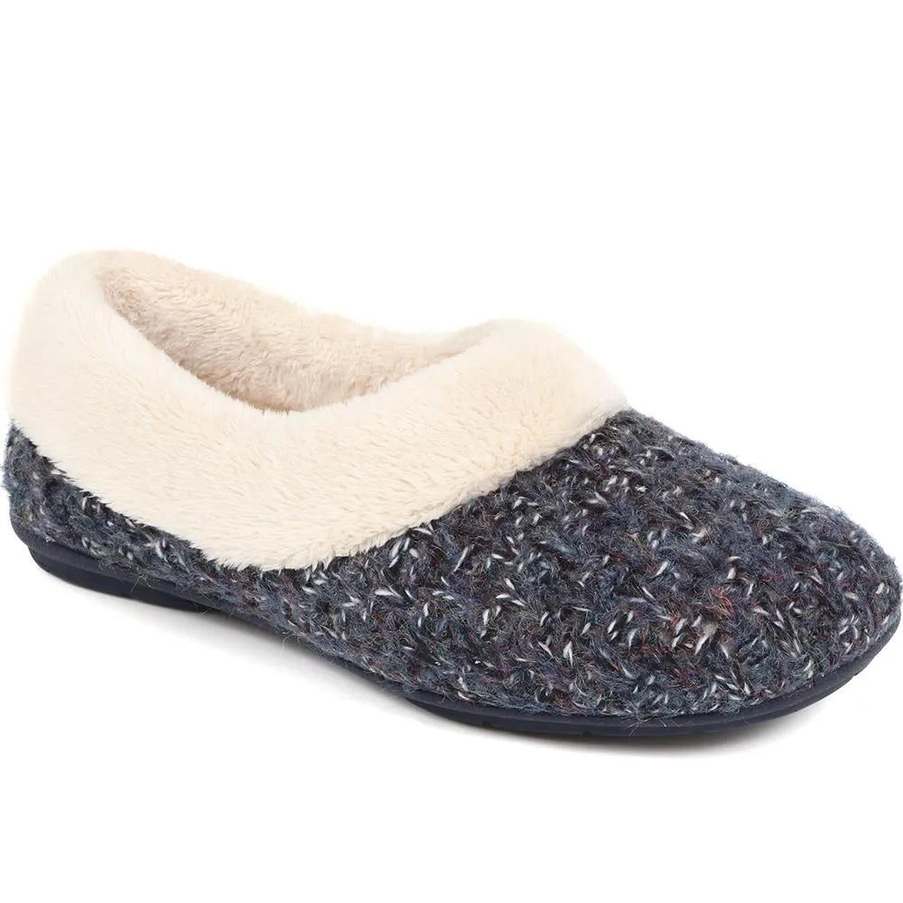 Faux-Fur-Lined Slippers - CARIANA / 324 749 - Navy sold by Jones Bootmaker product image thumbnail 2