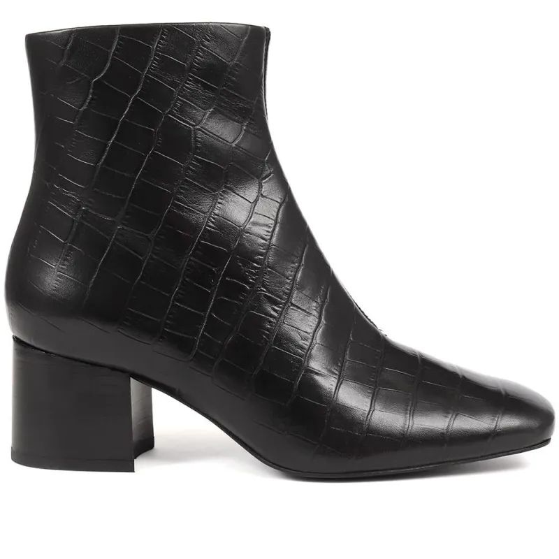 Leather Croc Heeled Ankle Boots - SUZETTA / 324 559 - Black Croc sold by Jones Bootmaker