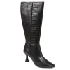 Knee-High Leather Heeled Boots - SIBILLA / 324 558 - Black Croc sold by Jones Bootmaker