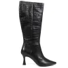 Knee-High Leather Heeled Boots - SIBILLA / 324 558 - Black Croc sold by Jones Bootmaker