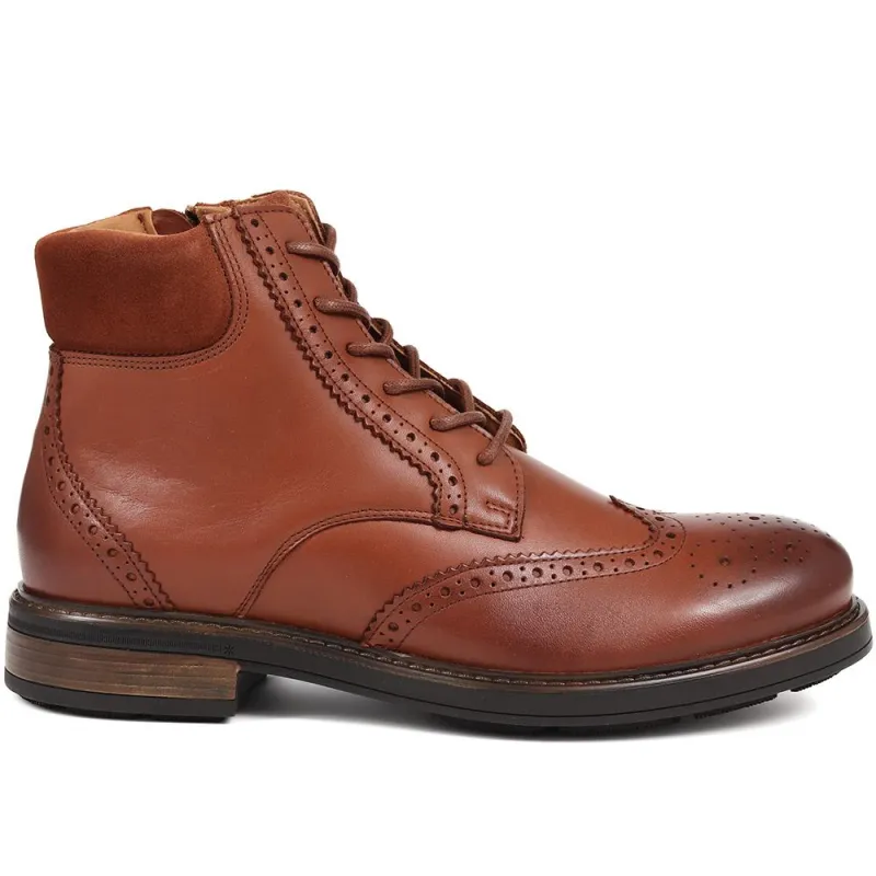 Deon Brogue Detailed Leather Boots - DEON / 324 500 - Cognac sold by Jones Bootmaker