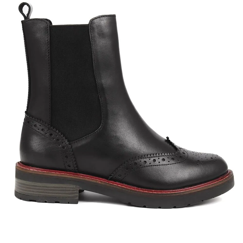 Melrose Brogue Detail Leather Chelsea Boots - MELROSE / 324 322 - Black sold by Jones Bootmaker
