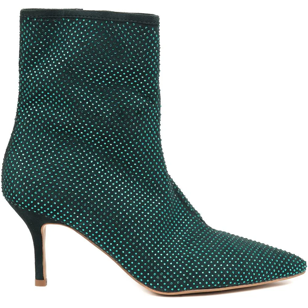 Jewelled Leather Heeled Boots - KHIARA / 324 334 - Green sold by Jones Bootmaker