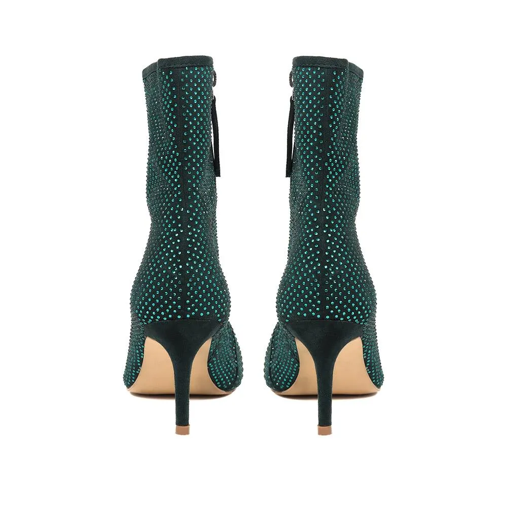 Jewelled Leather Heeled Boots - KHIARA / 324 334 - Green sold by Jones Bootmaker product image thumbnail 3