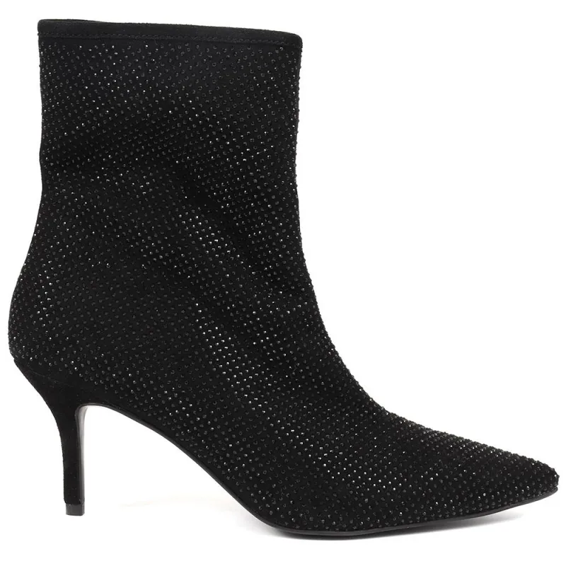 Jewelled Leather Heeled Boots - KHIARA / 324 334 - Black sold by Jones Bootmaker
