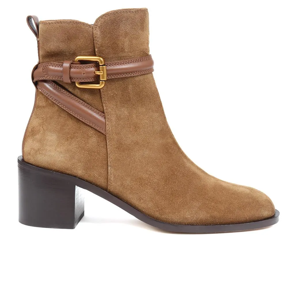 Lisabet Leather Buckle Strap Ankle Boots - LISABET / 324 249 - Tobacco sold by Jones Bootmaker