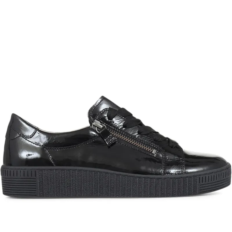 Wisdom Dual Zip Flatform Trainers - GAB31501 / 317 499 - Black Patent sold by Jones Bootmaker