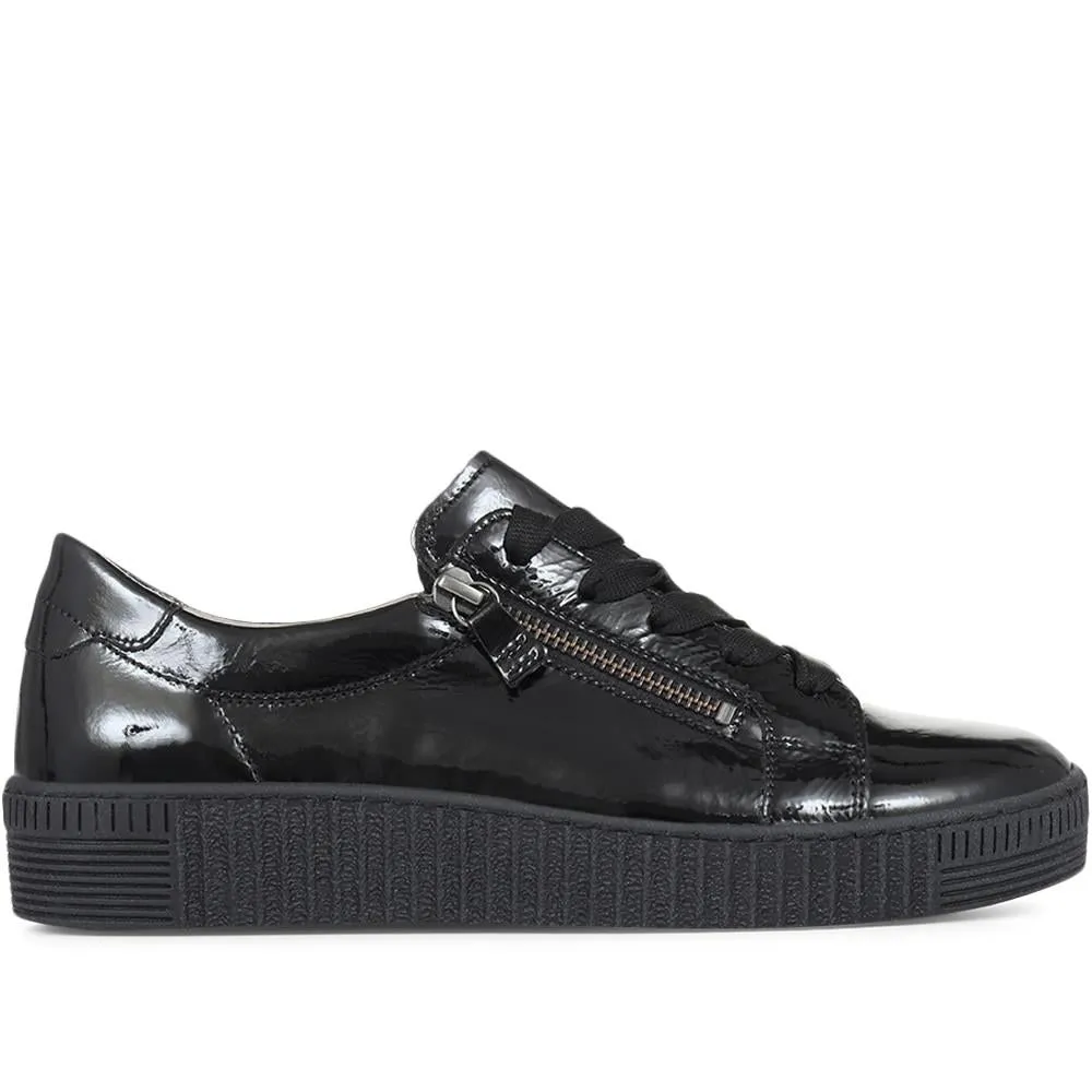 Wisdom Dual Zip Flatform Trainers - GAB31501 / 317 499 - Black Patent sold by Jones Bootmaker