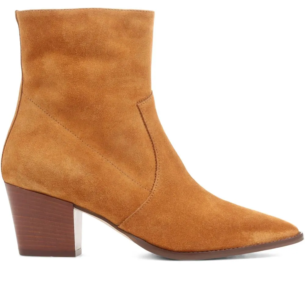 Kallie Suede Heeled Ankle Boots - KALLIE / 323 637 - Tan sold by Jones Bootmaker