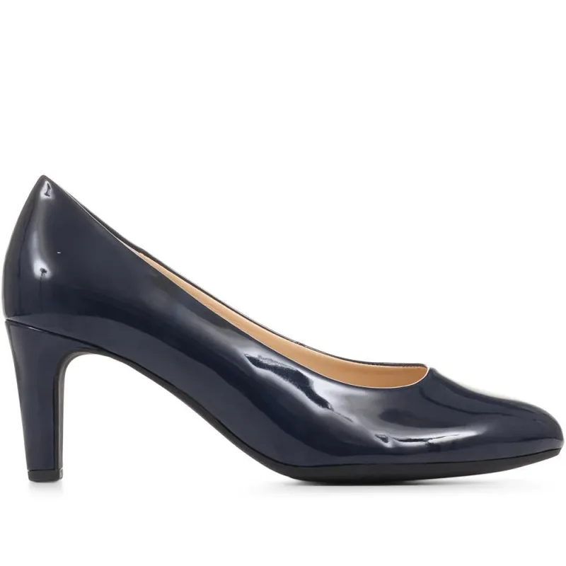Comfortable Heeled Court Shoes - GAB35545 / null - Navy Patent sold by Jones Bootmaker