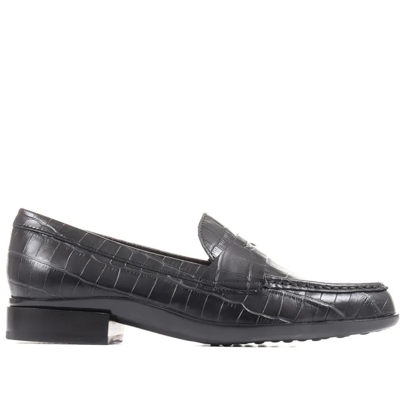 Gessa Leather Penny Loafers - GESSA / 323 117 - Black Croc sold by Jones Bootmaker